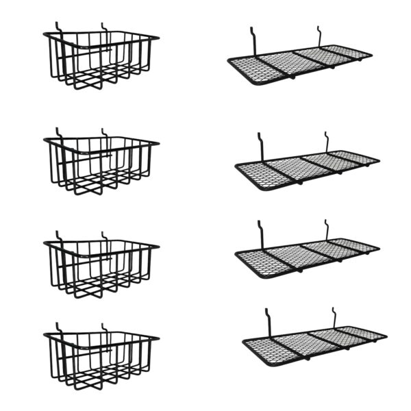 8-Pack Pegboard Baskets & Trays, Container Holders, Pegboard Racks, Wire Shelf, Wall Organizer, Attachments for Organizing Various Tools, Workbench Accessories, Garage Storage (Black)