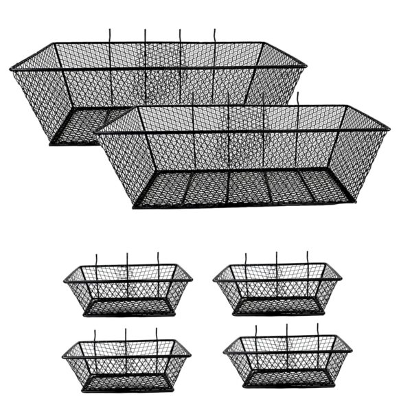 Pegboard Baskets Bins Set 6 Pack 2 Size Metal Pegboard Baskets Black Metal Wire Shelves Hooks for Organizing Various Tools Garage Workbench Kitchen Office Craft Room