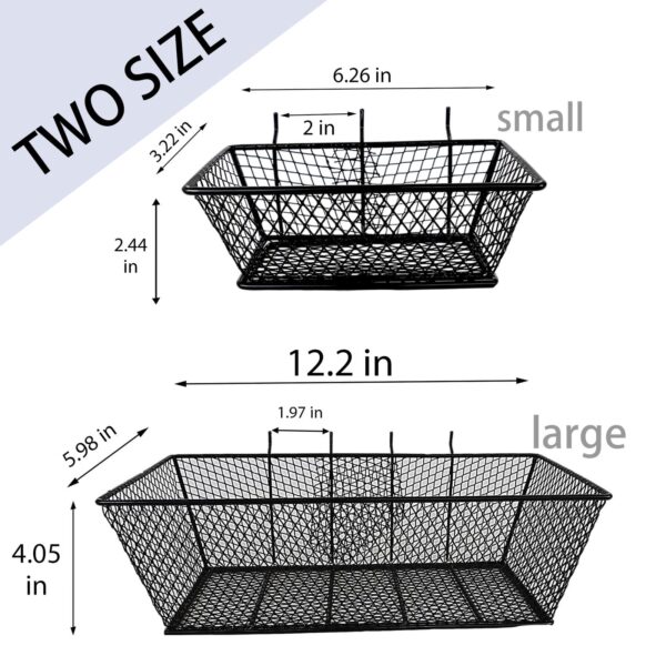 Pegboard Baskets Bins Set 6 Pack 2 Size Metal Pegboard Baskets Black Metal Wire Shelves Hooks for Organizing Various Tools Garage Workbench Kitchen Office Craft Room - Image 2