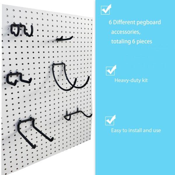 6 Pack Heavy Duty Pegboard Tool Hooks for Hanging, Metal Peg Board Drill Holder Double Hooks, Organizer Accessories for Wall Shelf, Black - Image 8