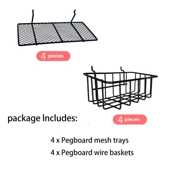 8-Pack Pegboard Baskets & Trays, Container Holders, Pegboard Racks, Wire Shelf, Wall Organizer, Attachments for Organizing Various Tools, Workbench Accessories, Garage Storage (Black) - Image 3