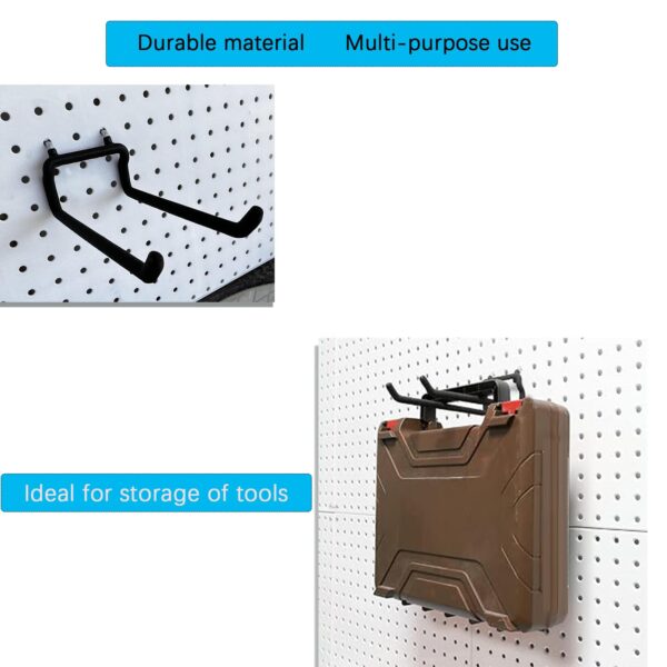 6 Pack Heavy Duty Pegboard Tool Hooks for Hanging, Metal Peg Board Drill Holder Double Hooks, Organizer Accessories for Wall Shelf, Black - Image 6