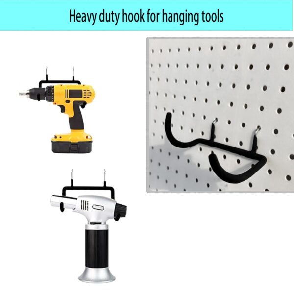 6 Pack Heavy Duty Pegboard Tool Hooks for Hanging, Metal Peg Board Drill Holder Double Hooks, Organizer Accessories for Wall Shelf, Black - Image 5
