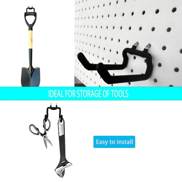6 Pack Heavy Duty Pegboard Tool Hooks for Hanging, Metal Peg Board Drill Holder Double Hooks, Organizer Accessories for Wall Shelf, Black - Image 4