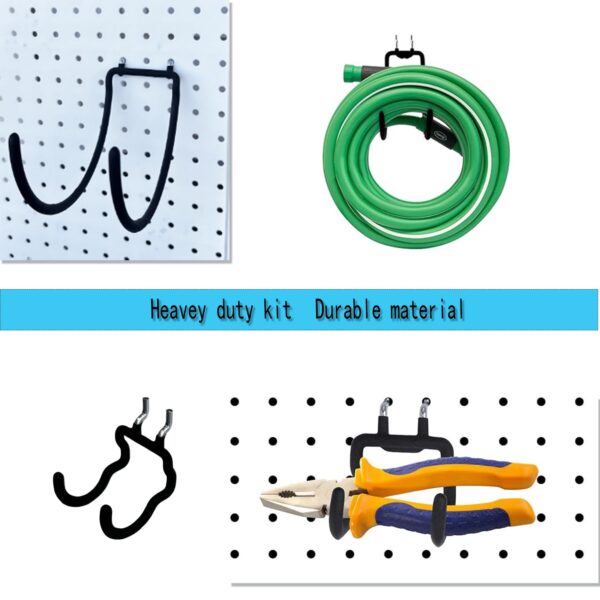 6 Pack Heavy Duty Pegboard Tool Hooks for Hanging, Metal Peg Board Drill Holder Double Hooks, Organizer Accessories for Wall Shelf, Black - Image 3