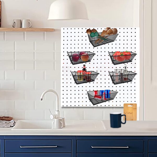 Pegboard Baskets Bins Set 6 Pack 2 Size Metal Pegboard Baskets Black Metal Wire Shelves Hooks for Organizing Various Tools Garage Workbench Kitchen Office Craft Room - Image 7