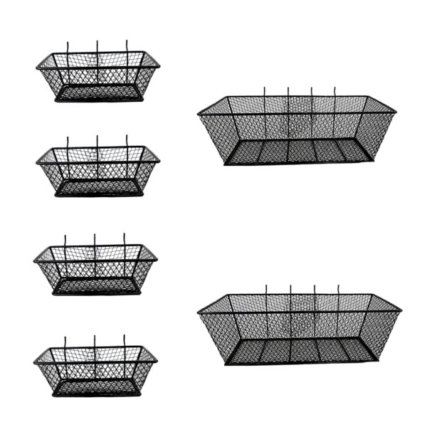 Pegboard Baskets Bins Set 6 Pack 2 Size Metal Pegboard Baskets Black Metal Wire Shelves Hooks for Organizing Various Tools Garage Workbench Kitchen Office Craft Room - Image 8